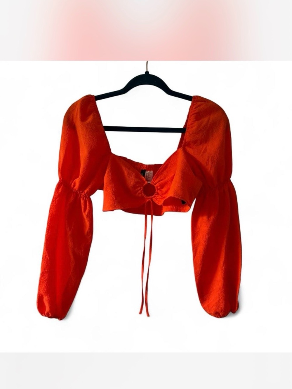H&M Orange Puff-Sleeve Tie-Front Crop Top